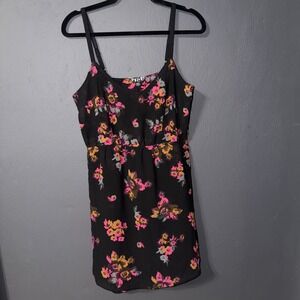 Volcom Mini Dress Floral Print Size M Black Pink Boho Summer Casual Skater